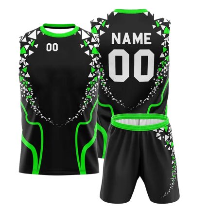 Customizable 7v7 uniform in black and neon green, designed for teams with number 00.