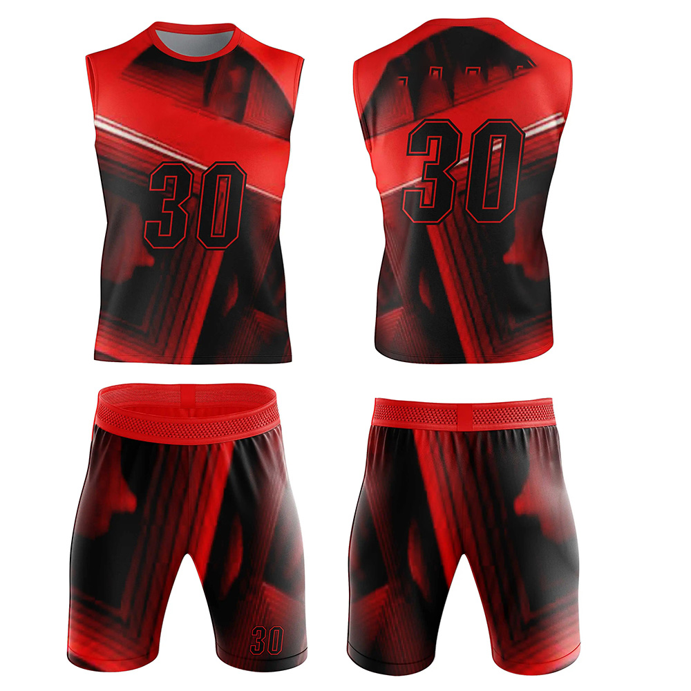 ZGS-7V7-005 Flag football uniform in red and black with number 30, ideal for teams, clubs, coaches, and leagues.