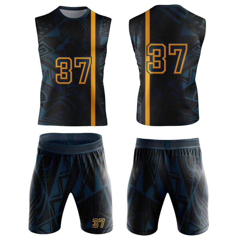 Flag football uniform in black and yellow with number 87, designed for high-performance play.
