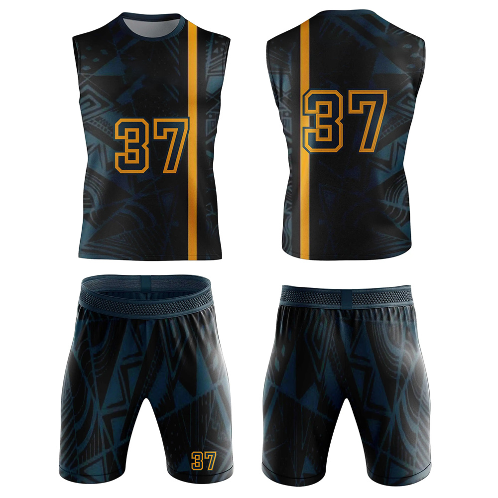 ZGS-7V7-006 Flag football uniform in black and yellow with number 87, designed for high-performance play.