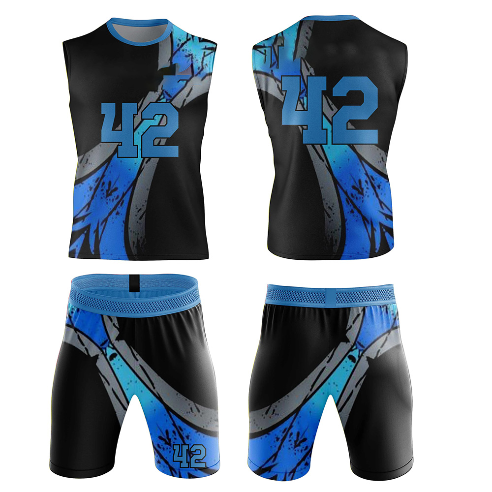 ZGS-7V7-007 7 on 7 sublimated uniform in blue and black with number 42, designed for elite athletic performance.
