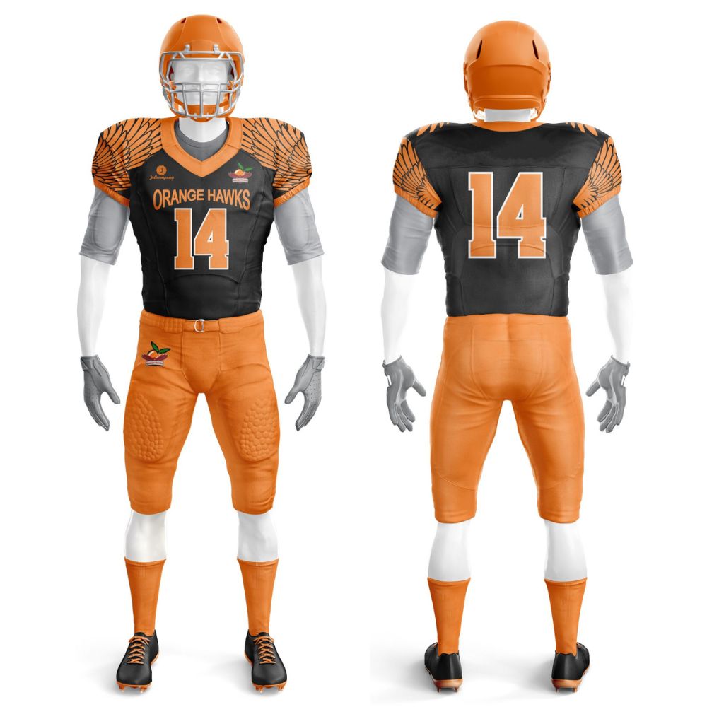 ZGS-AFU-001 Football player in orange uniform with number 14, designed for high performance and comfort on the field.