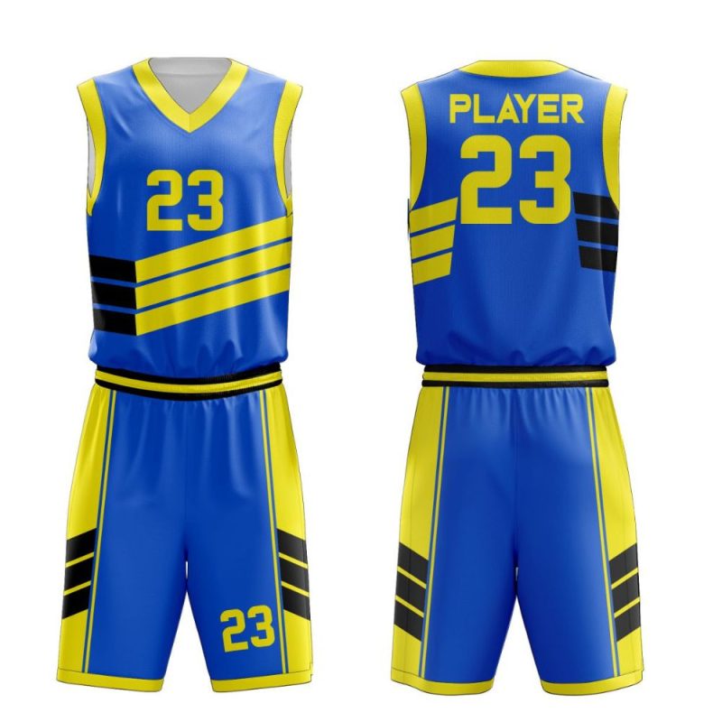 Blue and yellow fully sublimated basketball uniform set