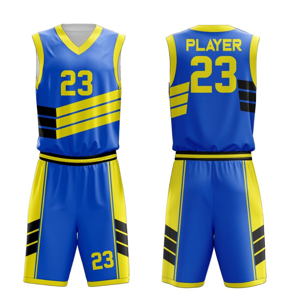 ZGS-BKU-004 Blue and yellow fully sublimated basketball uniform set