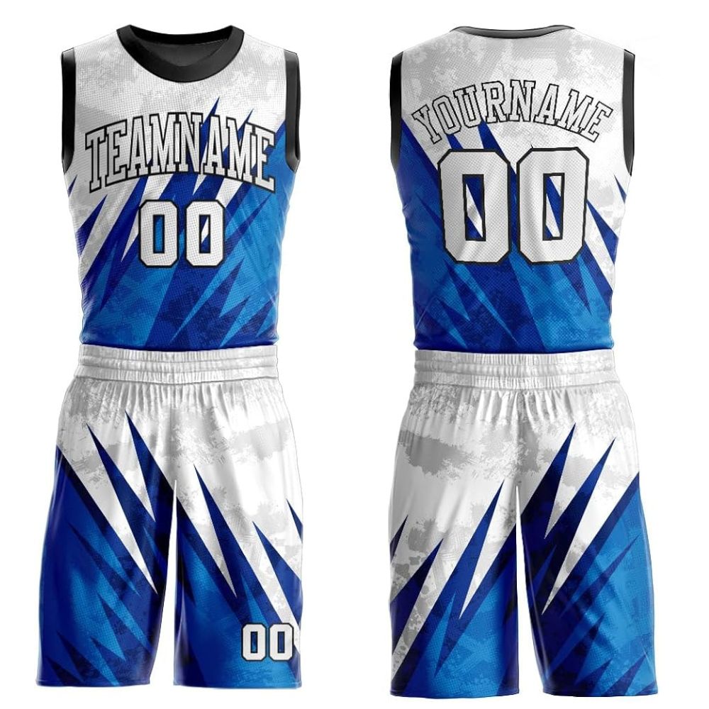 ZGS-BKU-006 White and blue gradient basketball uniform set with custom name and number