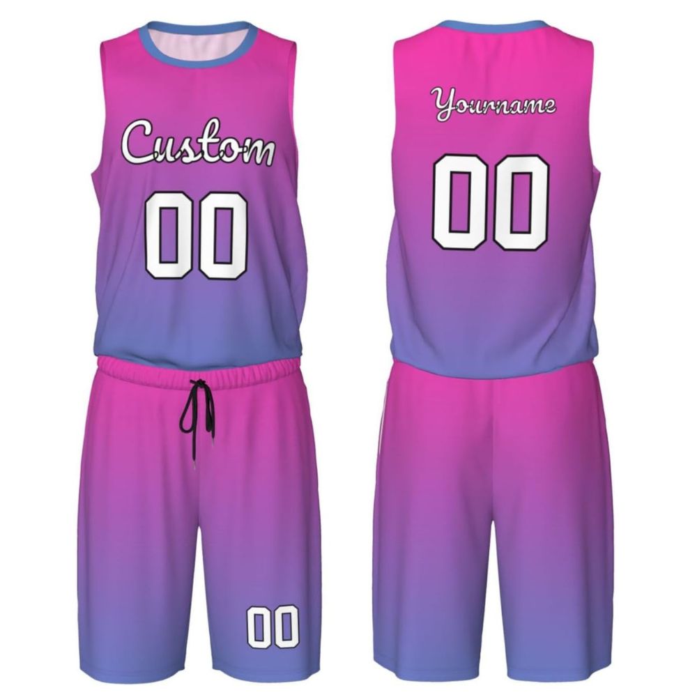 ZGS-BKU-008 Pink and purple gradient basketball uniform set with custom name and number