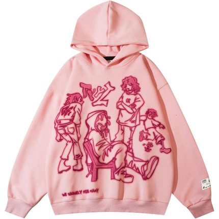 Pink hoodie with vibrant graphic illustration on the back