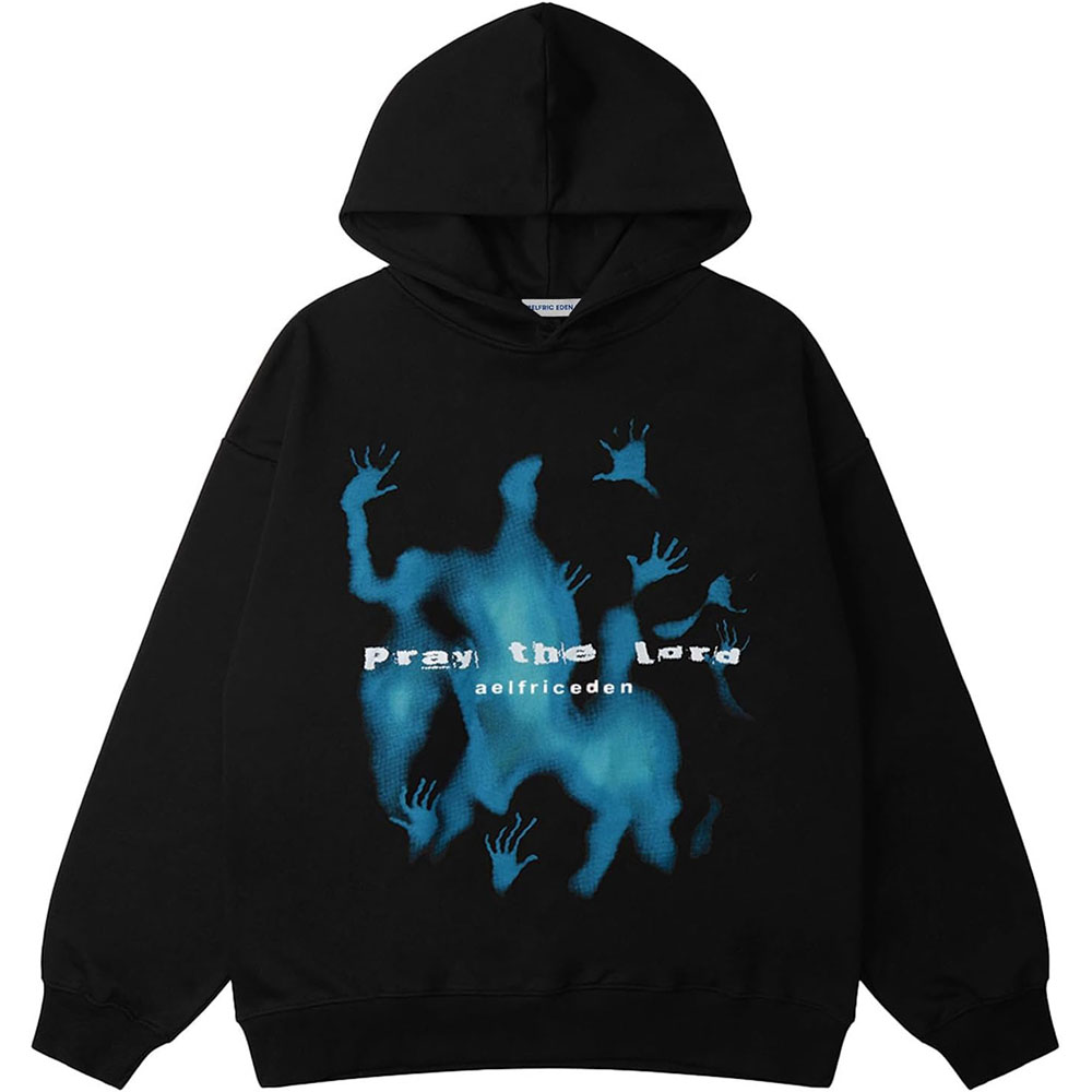 ZGS-HDI-003 Black hoodie with abstract blue graphic design