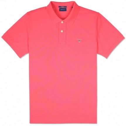 Pink polo shirt with a classic collar and logo detail