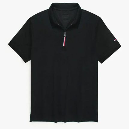 Black polo shirt with zipper and modern collar design