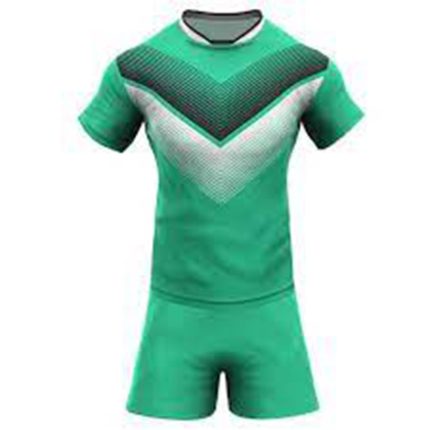 Green fully sublimated rugby uniform with grey and white chevron design