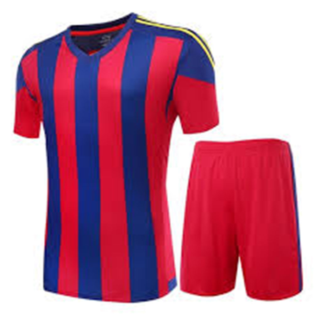 ZGS-SCU-004 Red and blue striped soccer uniform with jersey and shorts