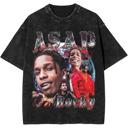 Black t-shirt with ASAP Rocky portrait graphic