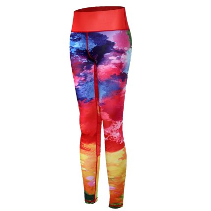Colorful abstract print leggings in red, orange, blue and pink