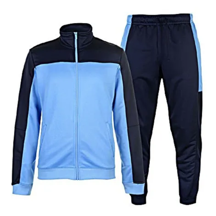 Men’s blue full-zip tracksuit with light blue jacket and navy pants