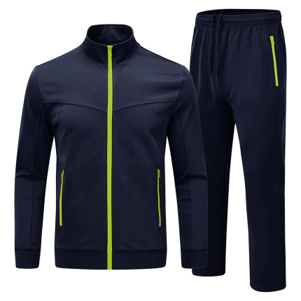Black men's full-zip tracksuit with neon green accents