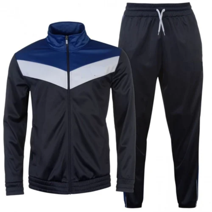 Navy blue and white men’s sports tracksuit front and back view – ZGS-TRS-009