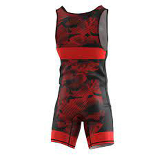 ZGS-WLS-004 Red and black wrestling singlet with dynamic sublimated design