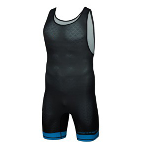 ZGS-WLS-007 Black and blue wrestling singlet with a form-fitting design